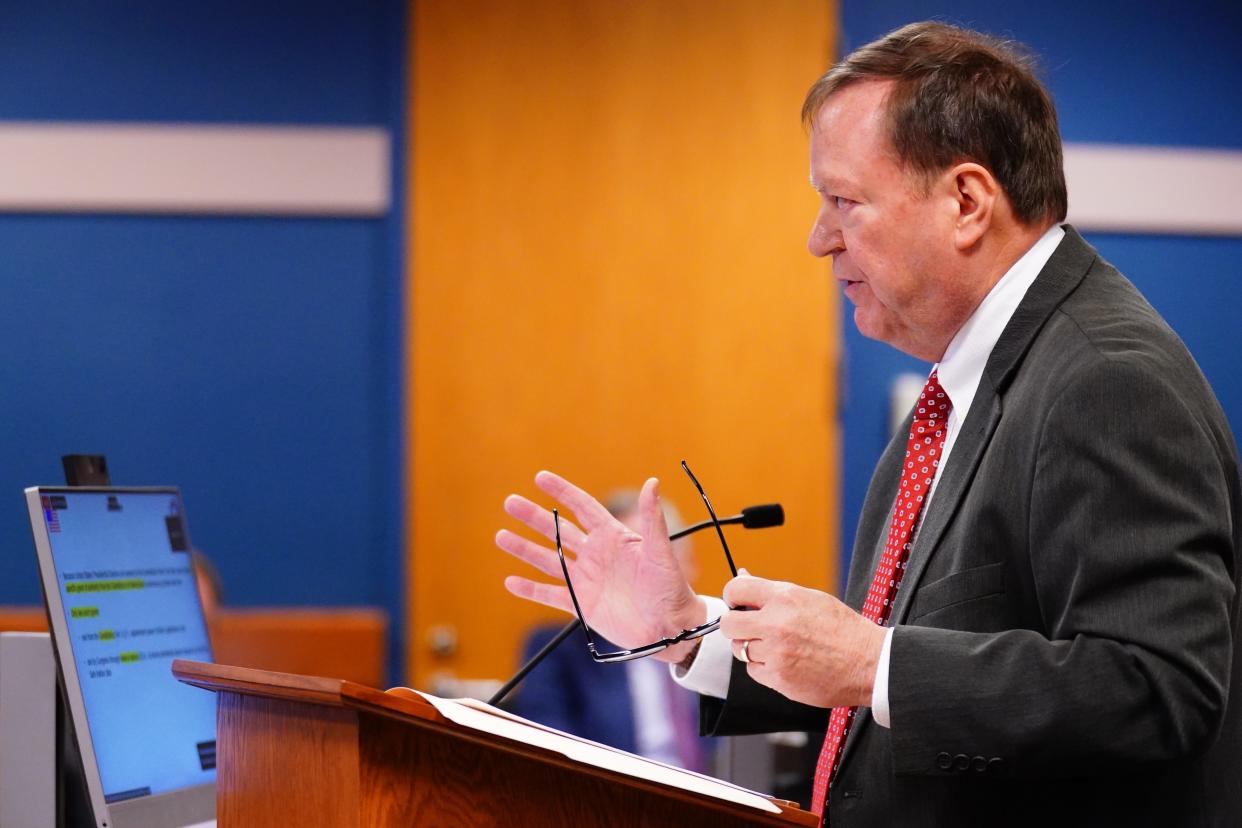 Craig Gillen, attorney for David Shafer, speaks during a hearing in the 2020 Georgia election interference case at the Fulton County Courthouse on Dec. 1, 2023 in Atlanta, Georgia. Former President Trump and several co-defendants have all filed multiple motions to quash some or all the indictments against them.