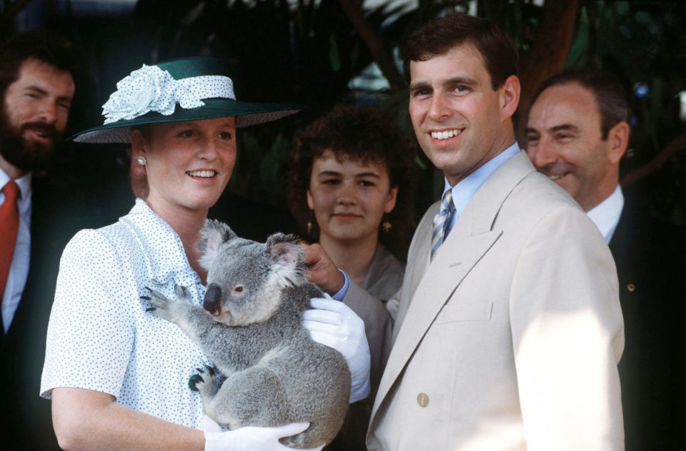 Sarah Ferguson with Prince Andrew in Sydney holding a koala