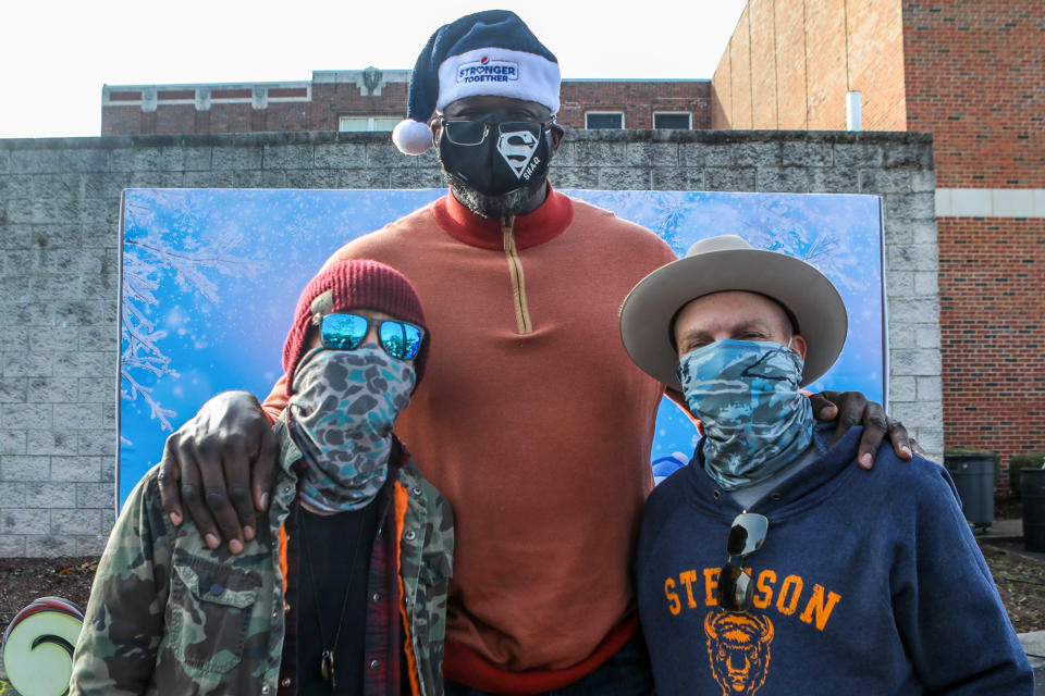 <p>Shaquille O'Neal was joined by Preston Brust and Chris Lucas of LoCash at the Pepsi Stronger Together and Shaquille O'Neal Foundation's Holiday Market at Jones Paideia Elementary School in Nashville.</p>