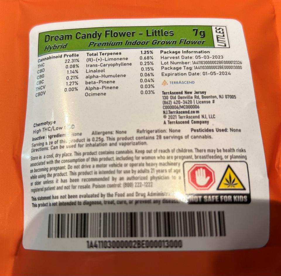 Labels on cannabis sold at Kind Kush in Rockaway list essential consumer information including the strain and potency of the product. Morris County's first legal retail cannabis dispensary officially opened in the borough on August 19.