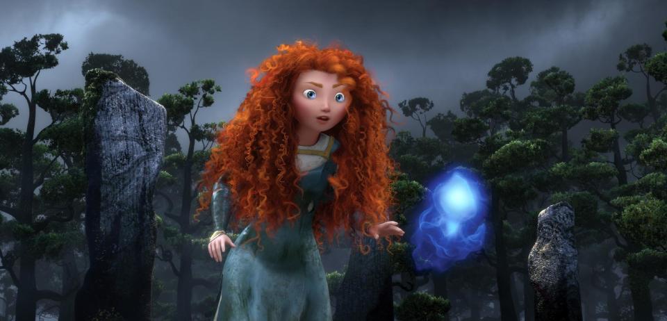 FILE - In this undated publicity film image released by Disney/Pixar, the character Merida, voiced by Kelly Macdonald, follows a Wisp in a scene from "Brave." The Disney/Pixar animated film has been nominated for an Academy Award in the Animated Feature Film category. The 85th Academy Awards are on Sunday, Feb. 24, 2013, in Los Angeles. (AP Photo/Disney/Pixar, File)