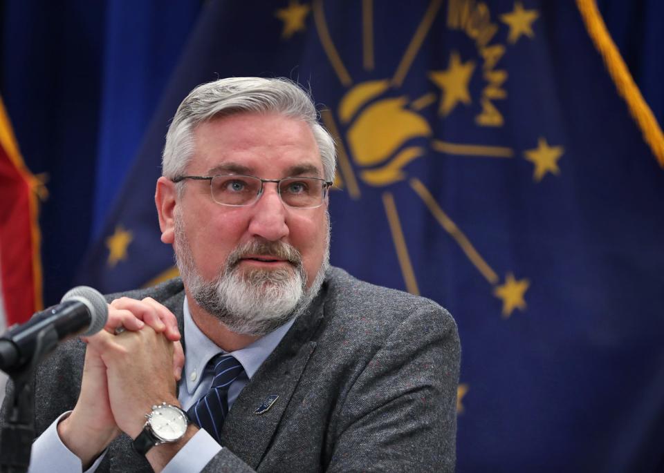 Gov. Eric Holcomb speaks about his 2022 agenda Monday, Jan. 3, 2022 at the Indiana Government Center South in Indianapolis.