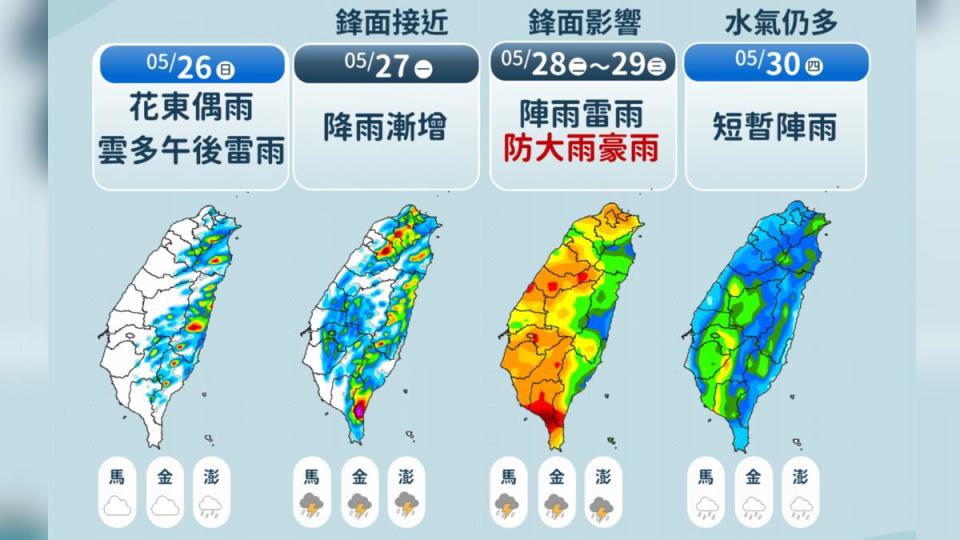 下週也有鋒面殺到，下週二到下週三影響最大。（圖／氣象署提供）