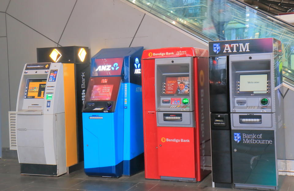 Melbourne Australia - July 2, 2017: ATM cash dispensers at Southern Cross railway station Melbourne.