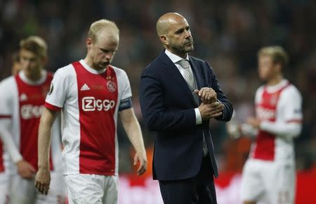 Football Soccer - Ajax Amsterdam v Manchester United - UEFA Europa League Final - Friends Arena, Solna, Stockholm, Sweden - 24/5/17 Ajax coach Peter Bosz looks dejected after the match Reuters / Andrew Couldridge Livepic