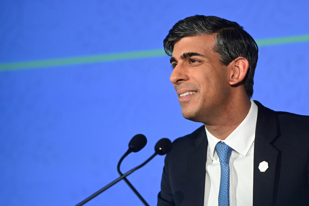 British Prime Minister Rishi Sunak gives a press conference during the G7 Summit at the Borgo Egnazia resort in Apulia region, in Savelletri near Bari, Italy, on June 14, 2024. (Photo by Piero CRUCIATTI / AFP) (Photo by PIERO CRUCIATTI/AFP via Getty Images)