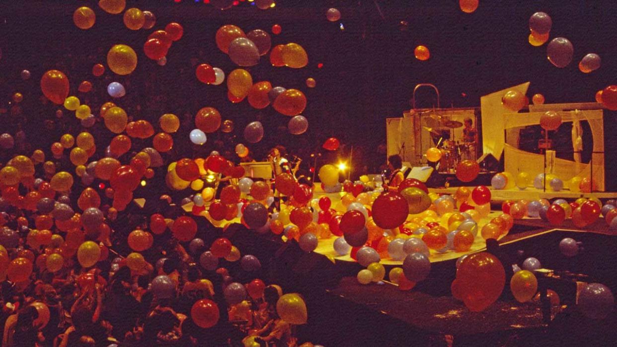  The Rolling Stones onstage during a balloon drop. 
