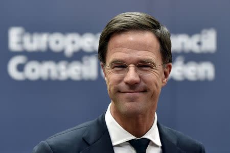 Netherlands' Prime Minister Mark Rutte arrives at a European Union leaders summit addressing the talks about the so-called Brexit and the migrants crisis in Brussels, Belgium February 18, 2016. REUTERS/Eric Vidal