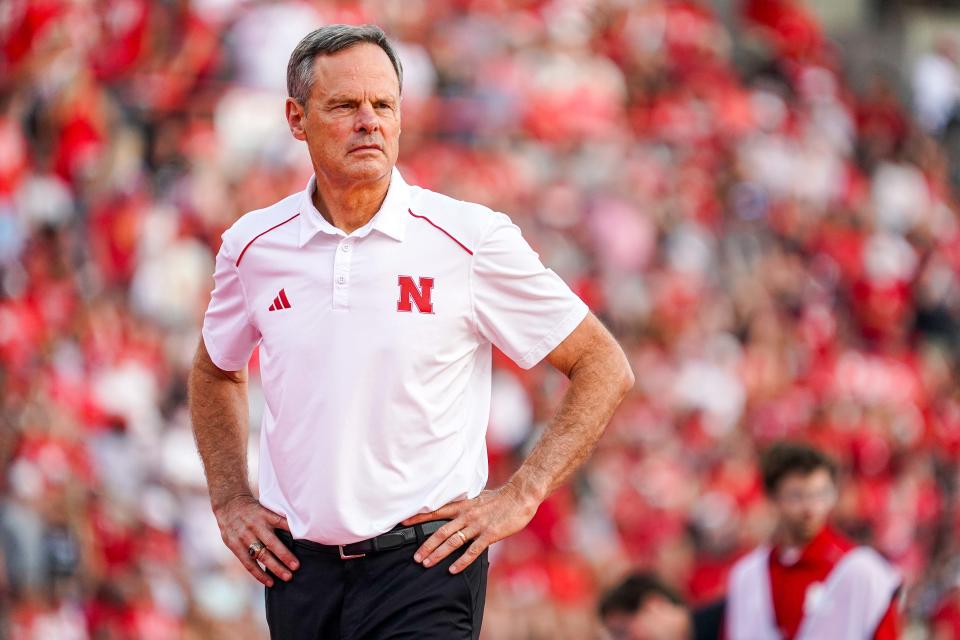 Nebraska Cornhuskers head coach John Cook before the game against the Omaha Mavericks at Memorial Stadium.