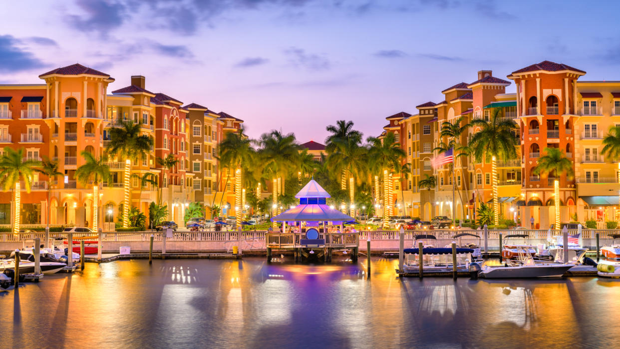 Naples, Florida, USA downtown skyline at dusk.