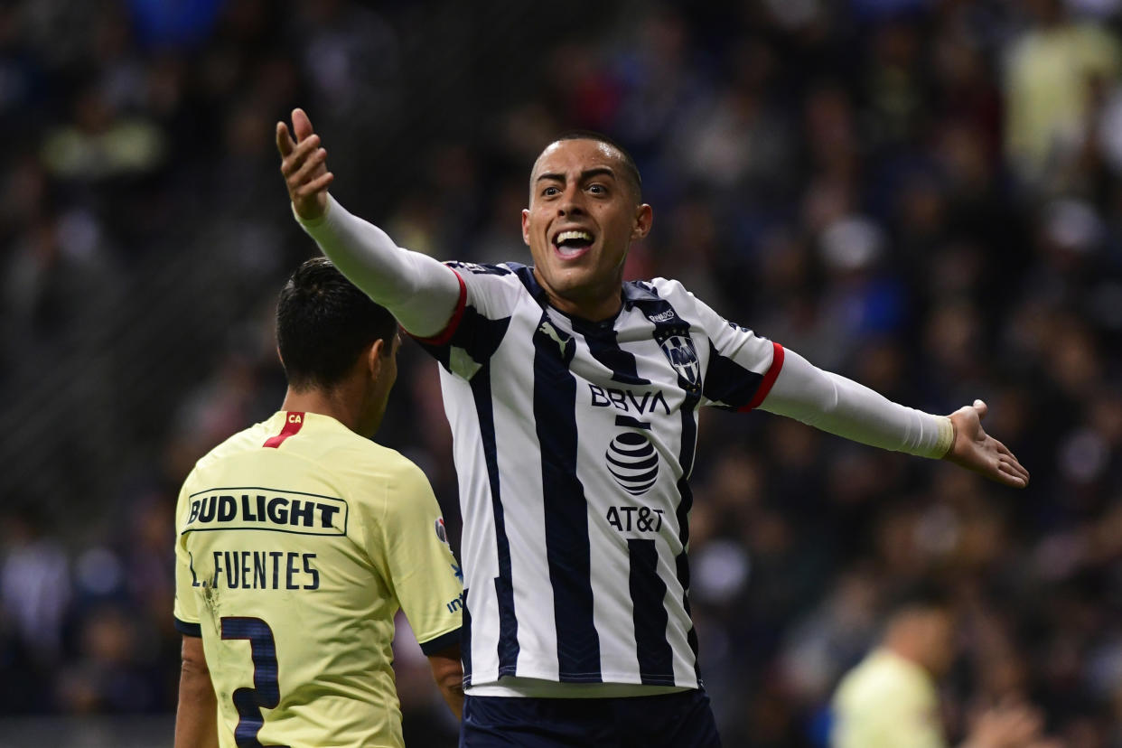 MONTERREY, MEXICO - FEBRUARY 22: Rogelio Funes Mori of Monterrey shouts  during the 7th round match between Monterrey and America as part of the Torneo Clausura 2020 Liga MX at BBVA Stadium on February 22, 2020 in Monterrey, Mexico. (Photo by Andrea Jimenez/Jam Media/Getty Images)