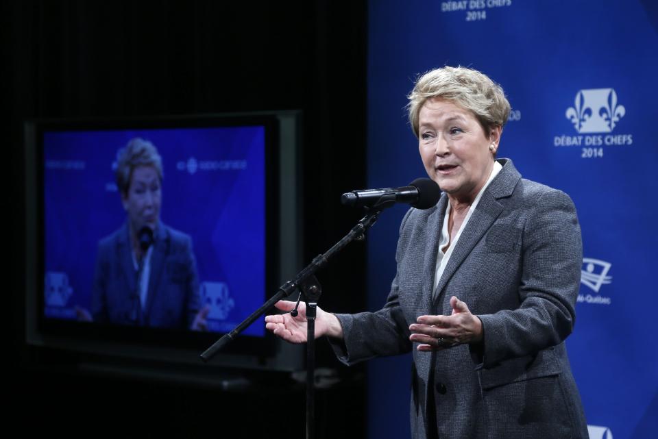 Parti Quebecois Pauline Marois speaks to the media following the Leaders debate in Montreal