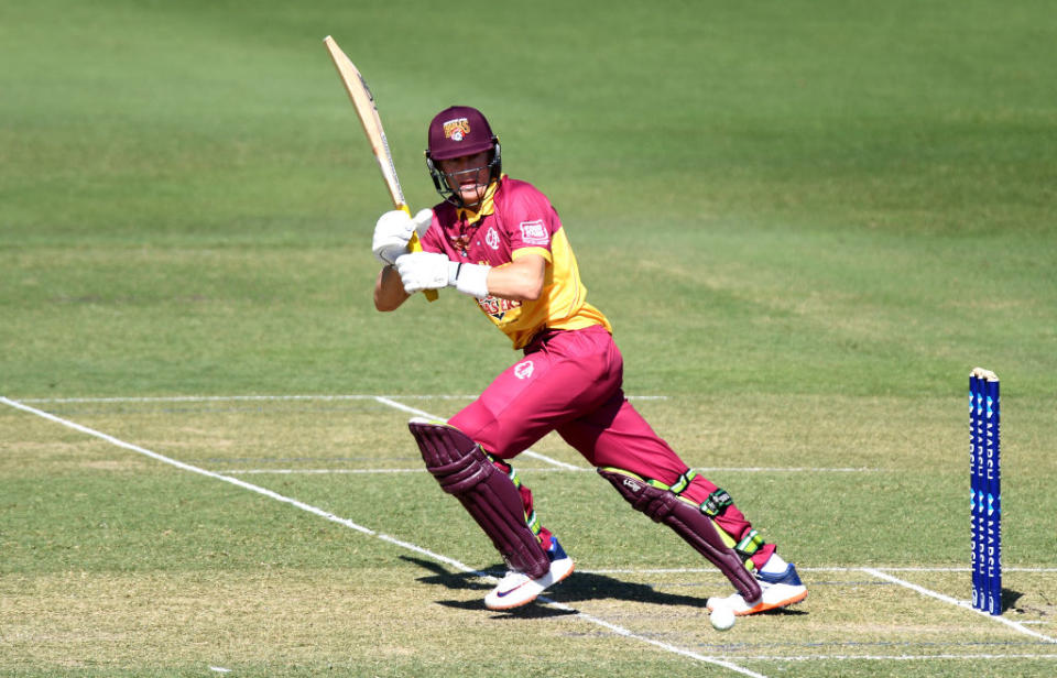 Marnus Labuschagne of Queensland plays a shot during the Marsh One Day Cup match between Queensland and New South Wales at Allan Border Field on September 22, 2019 in Brisbane, Australia. (Photo by Bradley Kanaris/Getty Images)