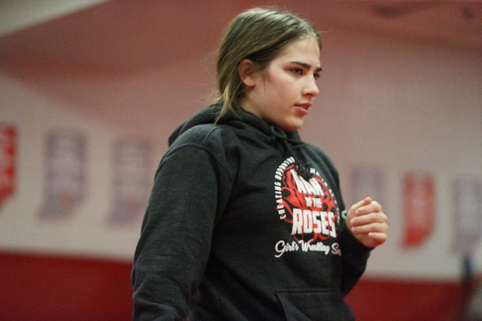 West Lafayette senior Rose Kaplan takes a silent deep breath before sparring with her sister Isabel on Wednesday, Jan. 3, 2024.