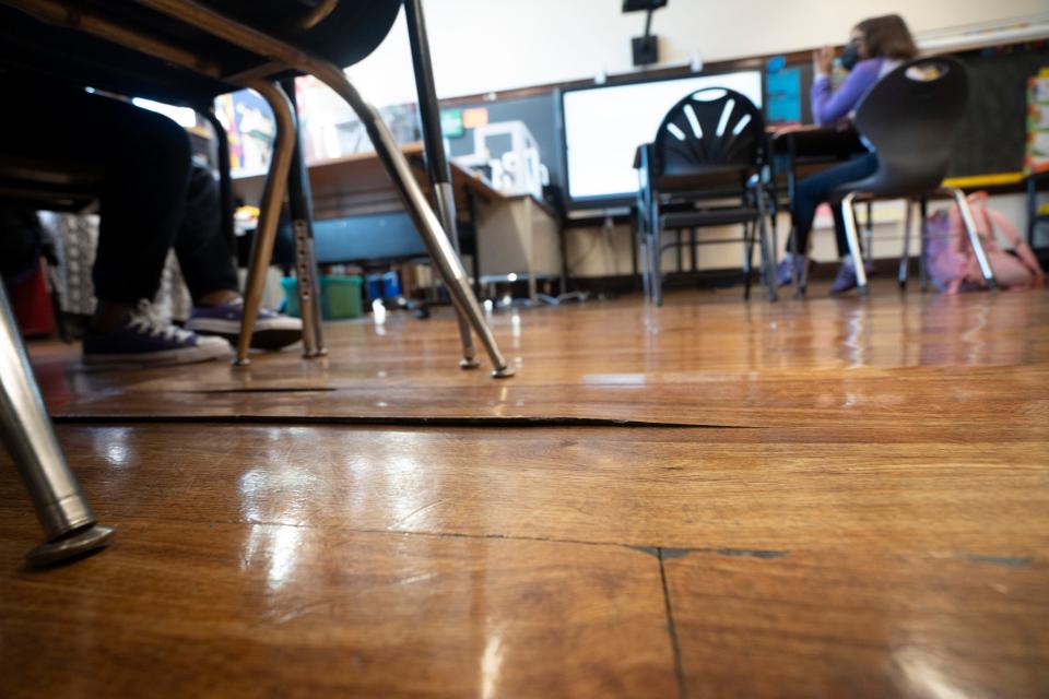 The floor is buckled in a fifth grade classroom at Paterson's School 10.