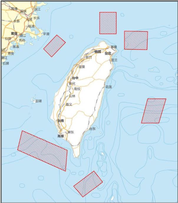 解放軍自4日12時起將在台灣周邊6個海空域進行軍事演訓行動。（圖／翻攝自新華社）