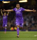 <p>Casemiro of Real Madrid celebrates scoring his sides second goal during the UEFA Champions League Final between Juventus and Real Madrid at National Stadium of Wales on June 3, 2017 in Cardiff, Wales. </p>