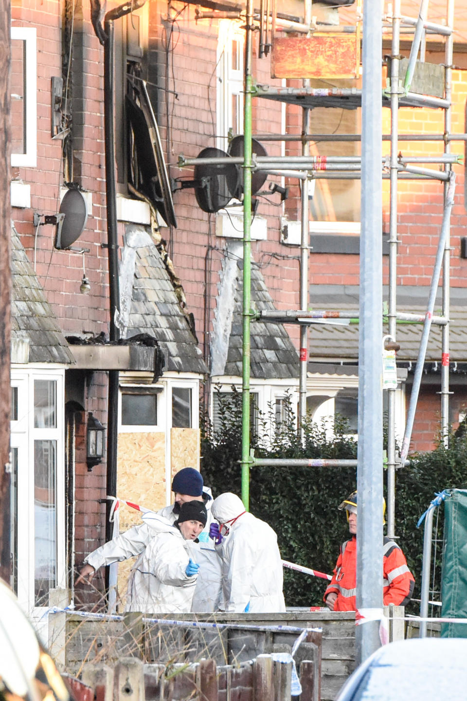 Emergency services at the scene of the house fire in Walkden, Greater Manchester. (Caters)