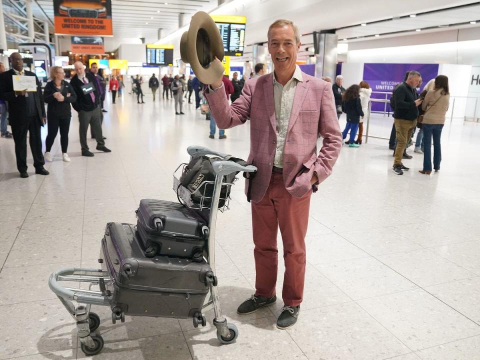 Farage was in good spirits following his long-haul flight from Australia (PA)