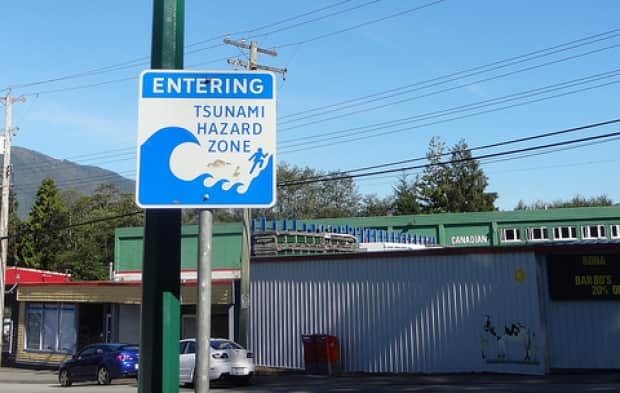 Tsunami hazard zone signage in Prince Rupert, B.C.  (Andrew Kurjata/CBC - image credit)