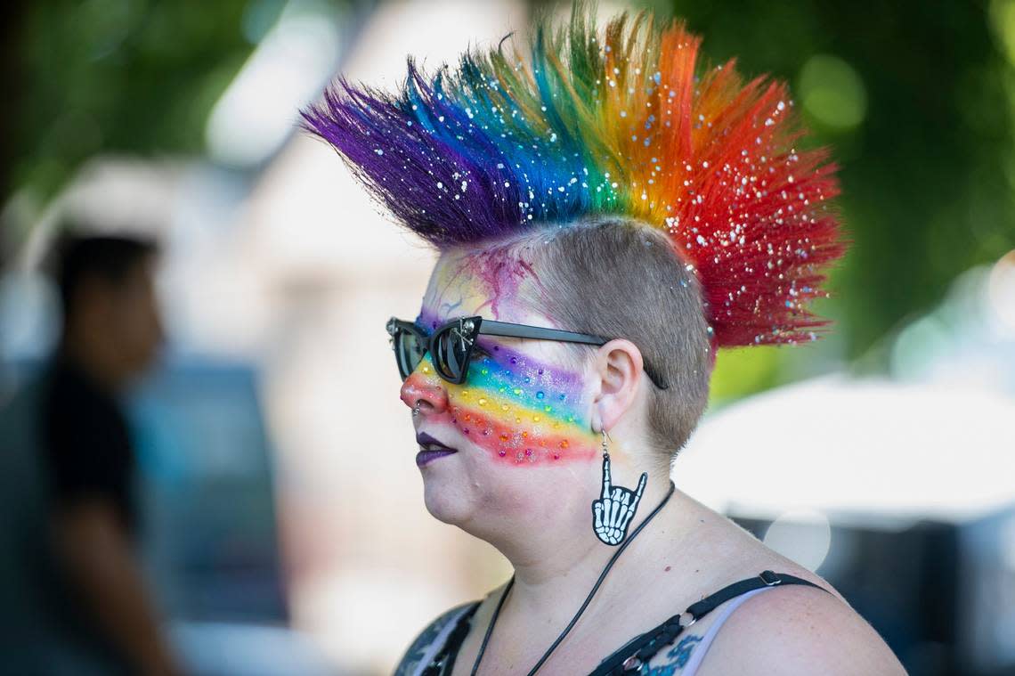 Haley Hayes, of the Zombie Club, waits for the Sacramento Pride March and Parade to start Sunday, June 11, 2023, in Southside Park. Sara Nevis/snevis@sacbee.com