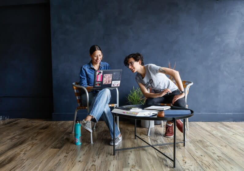 OAKLAND CA JULY 12, 2022 - Zoe Carrasco and Ariela Schnyer, recent graduates of a nurse-midwifery program at UCSF, study together for their exams on Tuesday, July 12, 2022 in Oakland, Calif. (Paul Kuroda / For The Times)