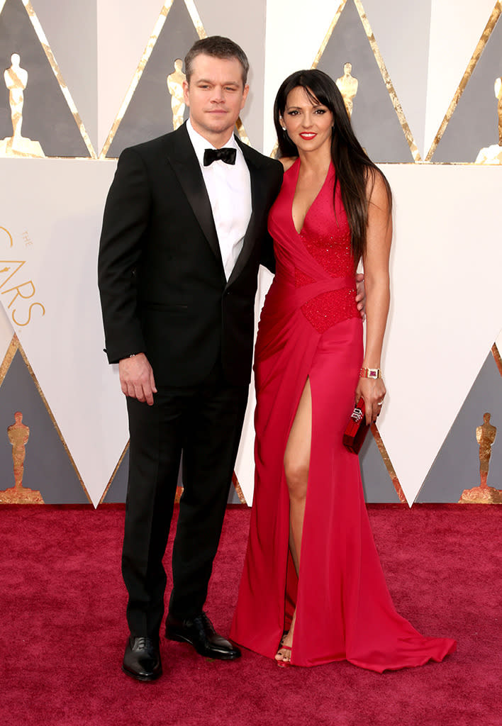 Matt Damon and Luciana Damon attend the 88th Annual Academy Awards at the Dolby Theatre on February 28, 2016, in Hollywood, California.