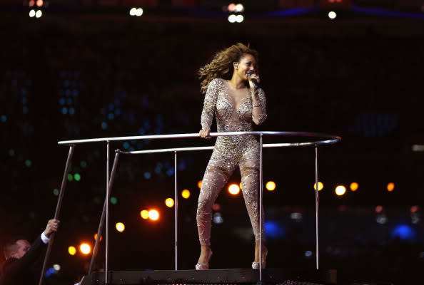 LONDON, ENGLAND - AUGUST 12: Melanie Brown of The Spice Girls during the Closing Ceremony on Day 16 of the London 2012 Olympic Games at Olympic Stadium on August 12, 2012 in London, England. (Photo by Hannah Johnston/Getty Images)