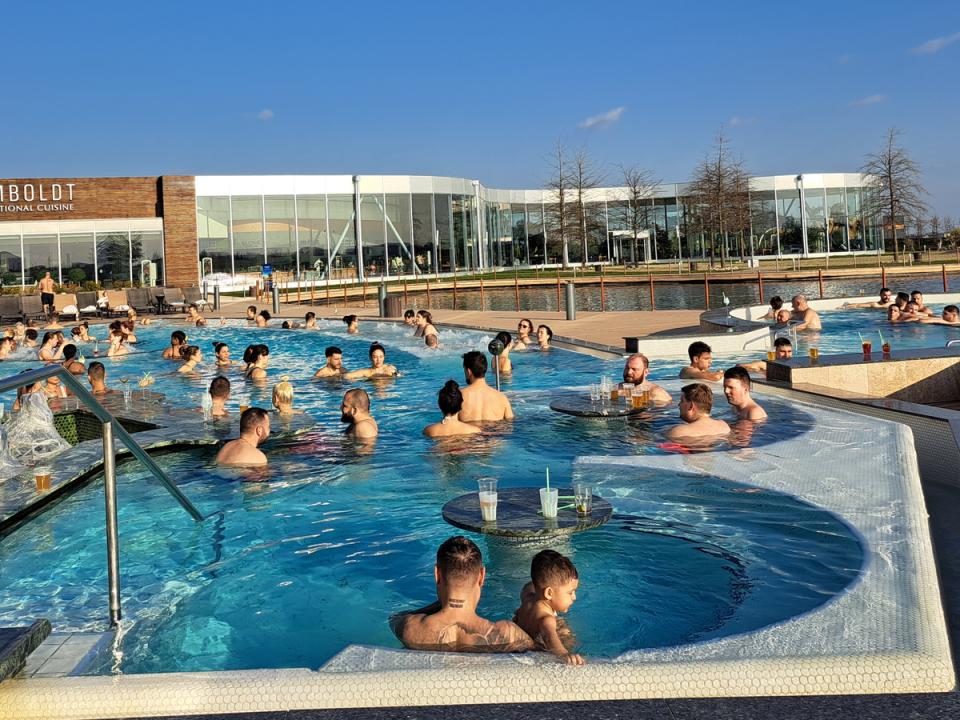 With seating and tables for drinks, the heated outdoor pool is a pleasant spot to relax (Joanna Whitehead)