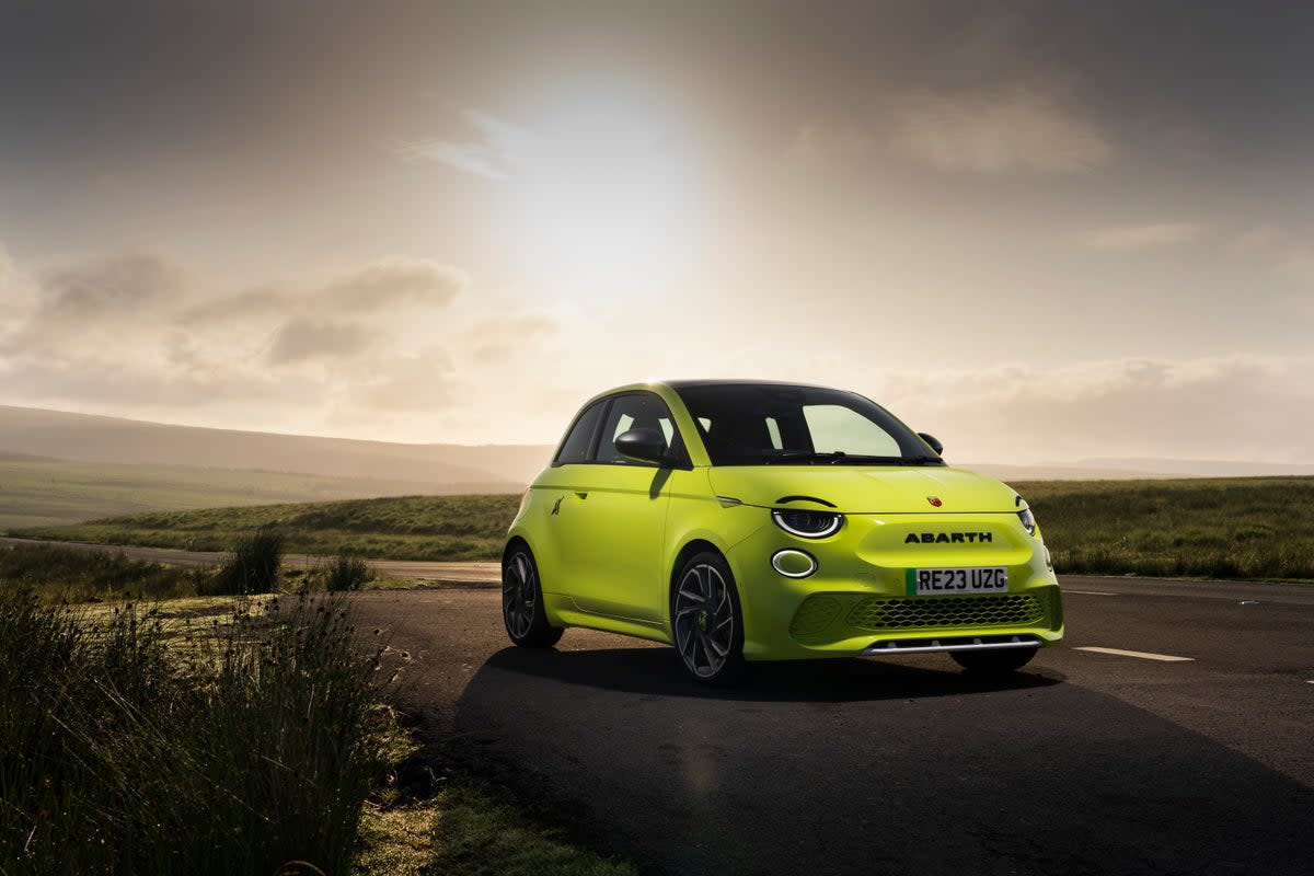 Not a car for the bashful: the Abarth 500e in its ‘Acid Green’ paintwork  (Abarth)