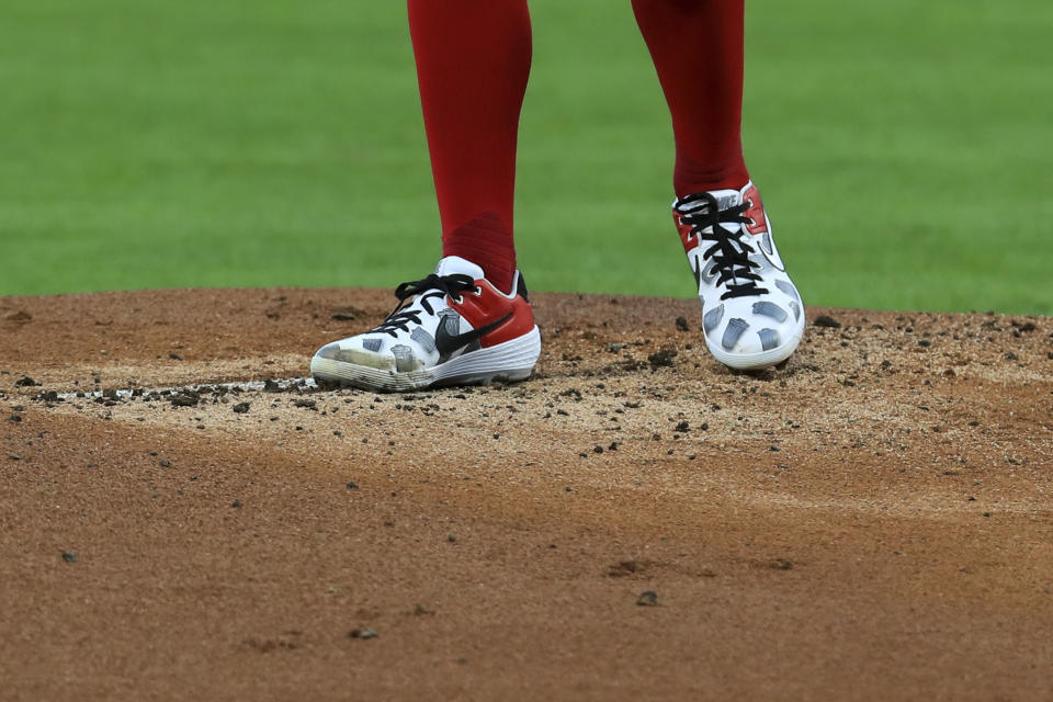 Cincinnati Reds' Trevor Bauer stands on the pitcher's mound in the first inning during a baseball game against the Chicago White Sox in Cincinnati, Saturday, Sept. 19, 2020. (AP Photo/Aaron Doster)