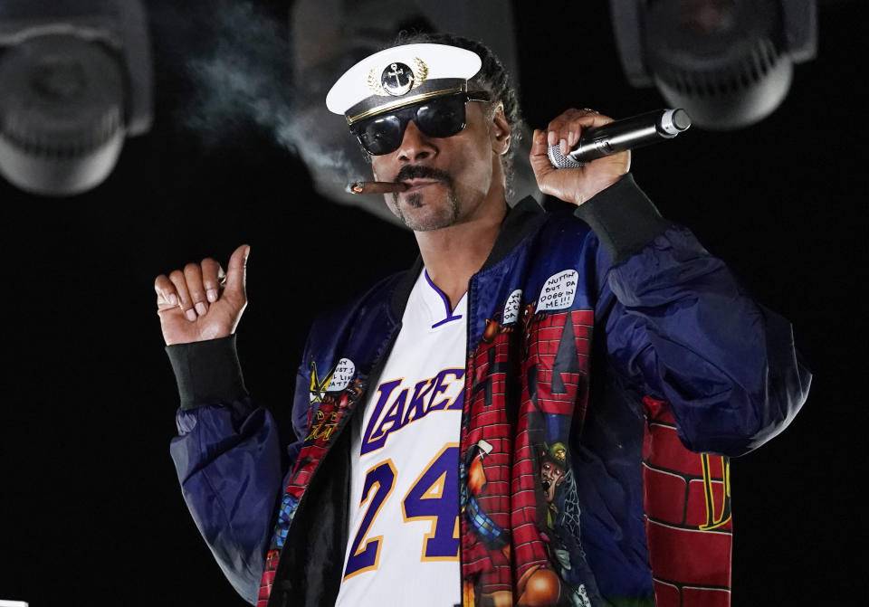 FILE - Snoop Dogg performs a DJ set as "DJ Snoopadelic" during the "Concerts In Your Car" series on Friday, Oct. 2, 2020, in Ventura, Calif. The rapper turns 49 on Oct. 20. (AP Photo/Chris Pizzello, File)