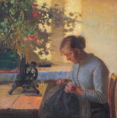 <span class="caption">Sewing Fisherman’s Wife by Anna Ancher (1890).</span> <span class="attribution"><a class="link " href="https://commons.wikimedia.org/wiki/File:Syende_fiskerpige.jpeg" rel="nofollow noopener" target="_blank" data-ylk="slk:Randers Museum of Art;elm:context_link;itc:0;sec:content-canvas">Randers Museum of Art</a></span>