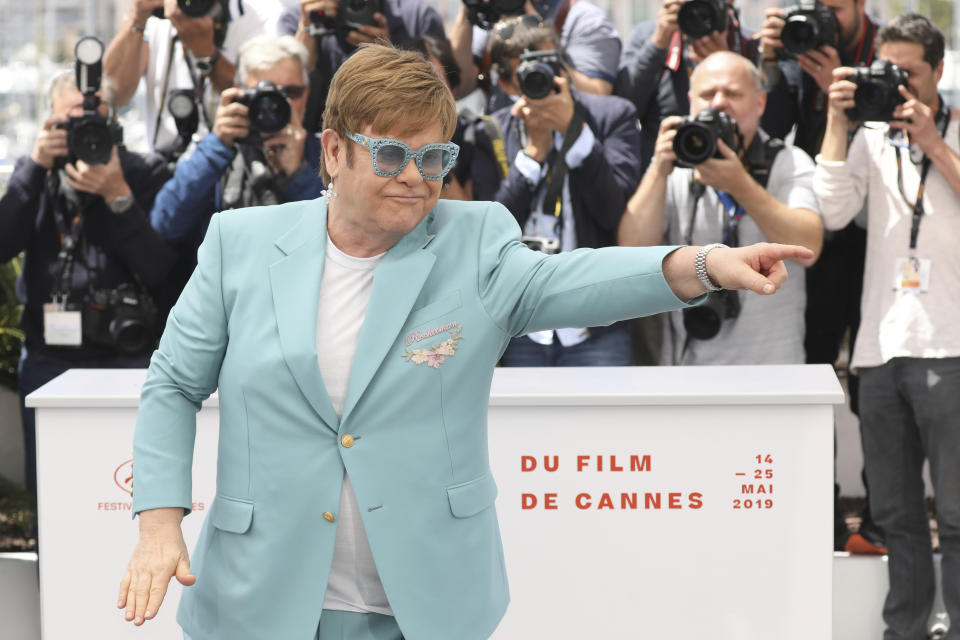 Singer Elton John poses for photographers at the photo call for the film 'Rocketman' at the 72nd international film festival, Cannes, southern France, Thursday, May 16, 2019. (Photo by Vianney Le Caer/Invision/AP)