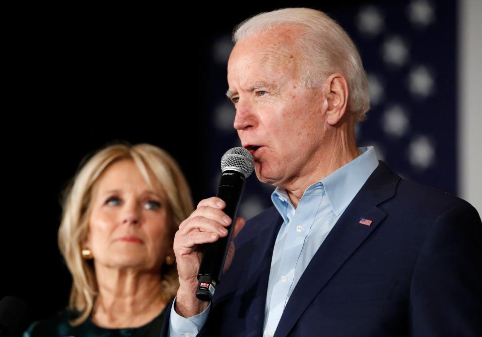 Joe and Jill Biden in Des Moines, Iowa, on Feb. 3, 2020.