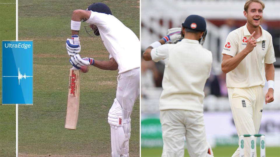 Virat Kohli burned a review despite gloving the ball. Image: Getty