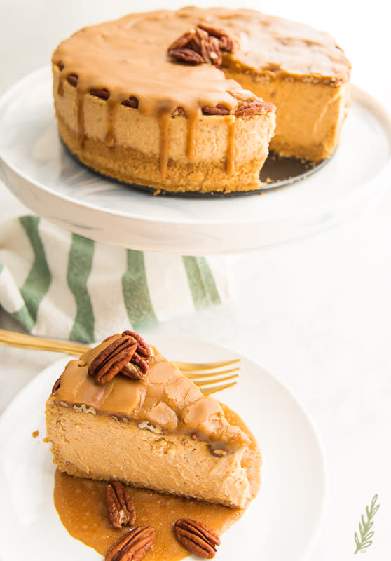 <p>Sense and Edibility</p><p>Sweet Potato gets a major overhaul when it's taken out of pie dough and baked in a cheesecake, then smothered with a Pecan Praline Topping.</p><p><strong>Get the Recipe:</strong><a href="https://senseandedibility.com/sweet-potato-cheesecake-pecan-praline-topping/" rel="nofollow noopener" target="_blank" data-ylk="slk:Sweet Potato Cheesecake with Pecan Praline Topping;elm:context_link;itc:0;sec:content-canvas" class="link rapid-noclick-resp"> <strong>Sweet Potato Cheesecake with Pecan Praline Topping</strong></a></p>
