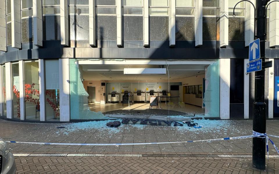 A Barclays branch in Croydon was smashed and vandalised as protests against the bank ramp up