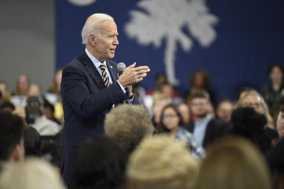 Former Vice President and Democratic presidential candidate Joe Biden speaks at a town hall held at Lander University on Thursday, Nov. 21, 2019, in Greenwood, S.C. (AP Photo/Meg Kinnard)