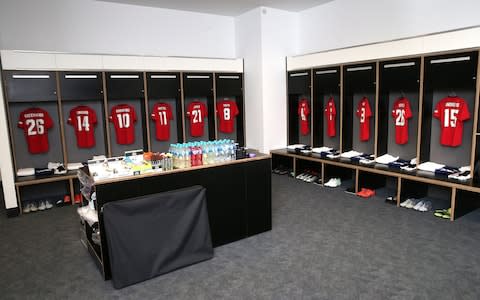 Manchester United's kit is laid out in the dressing room ahead of the pre-season friendly match between Manchester United and Leeds United - Credit: GETTY IMAGES