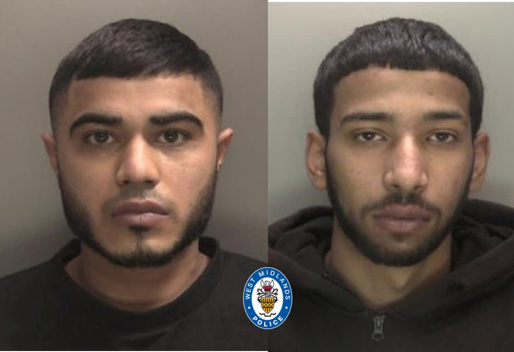 Jailed - Mohammed Ali, left, and Umair Anys. See SWNS story SWMRThugs; Two thugs who used bricks and a paving slab to batter a man with learning difficulties before stealing just £3 in change have been jailed. Two violent robbers who attacked a man with bricks and a paving slab, leaving him in a coma for days, have been jailed. Mohammed Ali and Umair Anys set on their victim, as he walked in Watery Lane in Caldmore, Walsall, at about 10.45pm on 18 June, 2020. 
