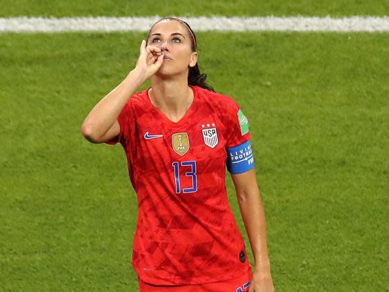 Morgan celebrates her decisive goal against England (Getty Images)