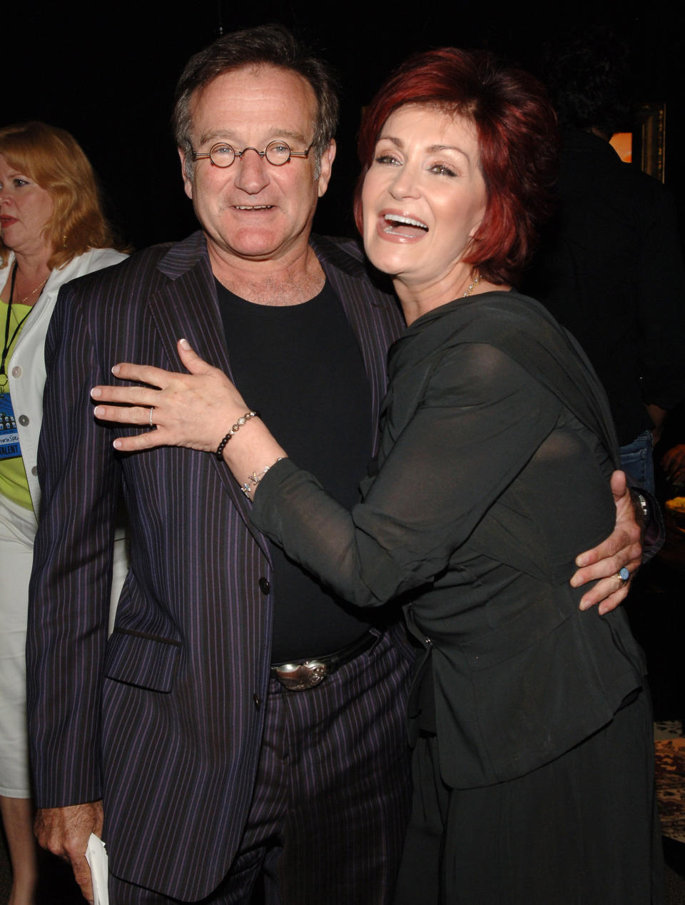 Robin Williams and Sharon Osbourne during 2007 VH1 Rock Honors - Green Room at Mandalay Bay in Las Vegas, Nevada, United States. (Photo by Jamie McCarthy/WireImage)