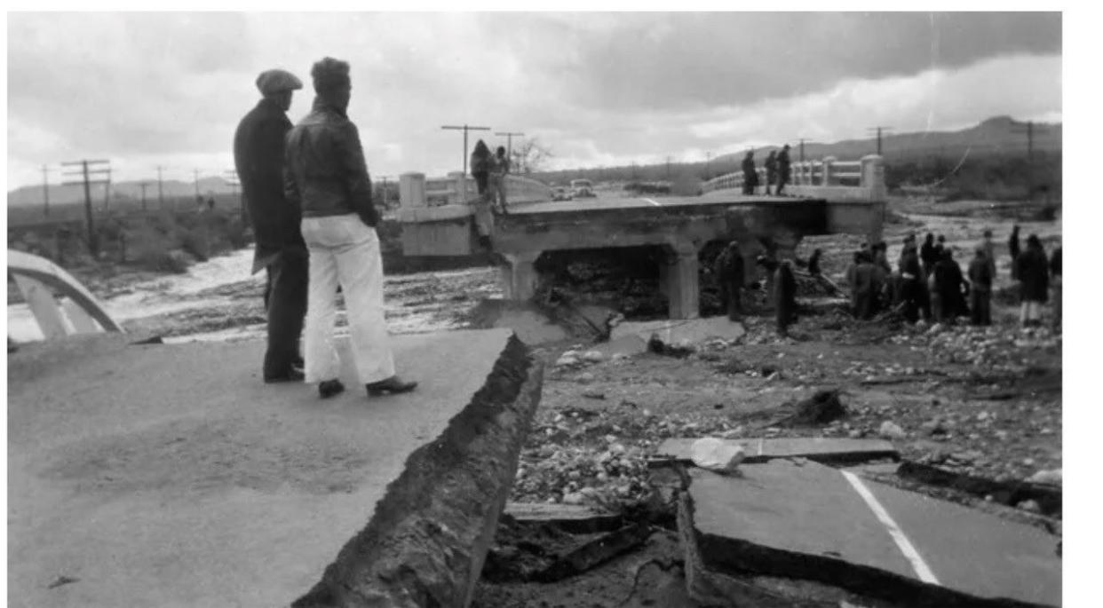 Damage to the bridge on South Palm Canyon Drive in 1938.