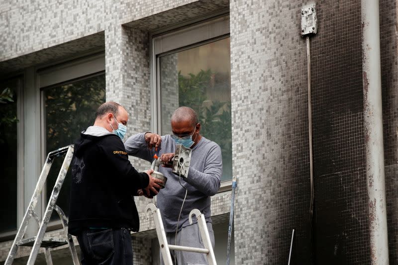 Aftermath of overnight petrol bomb attack on Cuban embassy building in Paris