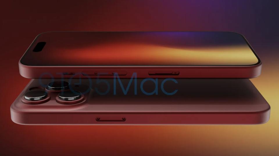 An unofficial render showing the iPhone 15 Pro in dark red