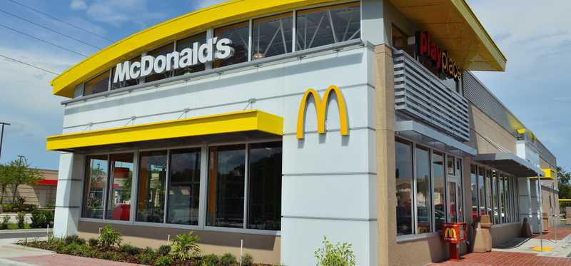 A McDonald's restaurant from the outside.