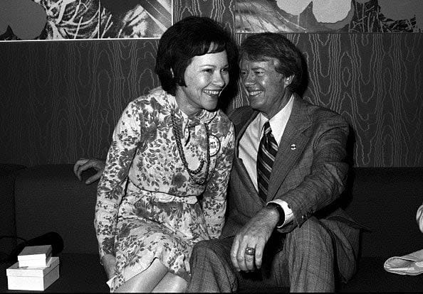 ATLANTA - February 14:  Jimmy Carter and Rosalynn Carter attend Former Governor of Georgia Jimmy Carter's fundraiser for his 1976 Presidential run at Royal Coach Inn Atlanta Georgia February 14, 1976  (Photo By Rick Diamond/Getty Images)
