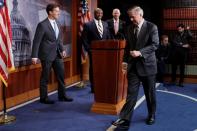 Republican Senators discuss the coronavirus relief bill ahead of a vote on Capitol Hill in Washington