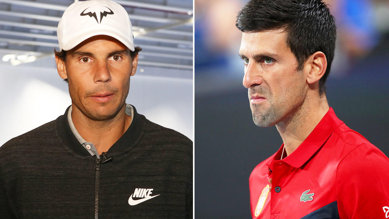 Pictured here, Rafa Nadal and his tennis rival Novak Djokovic.